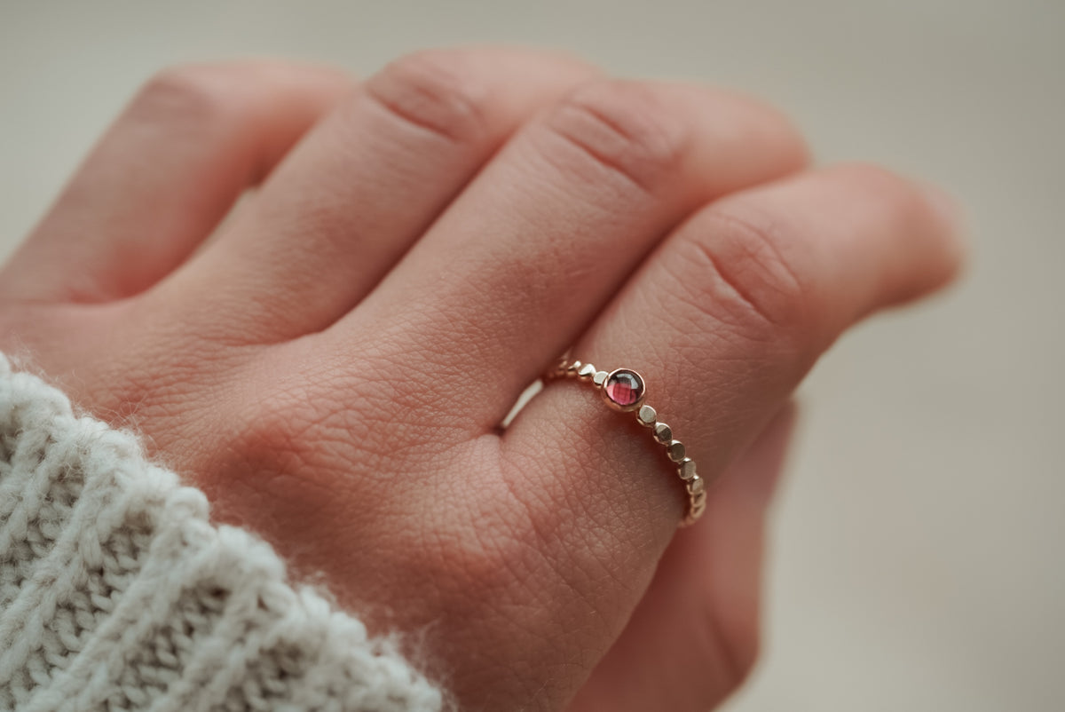 Dainty 4mm Birthstone Gemstone Ring - Dot Band