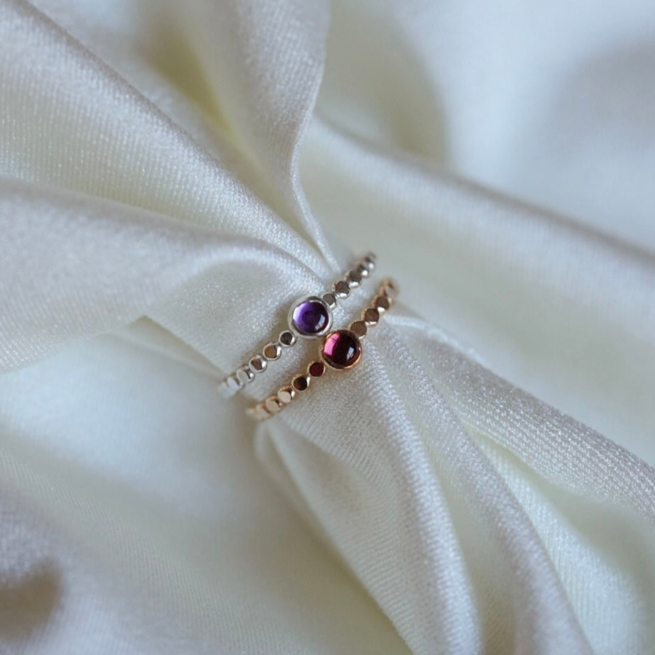 Dainty 4mm Birthstone Gemstone Ring - Dot Band