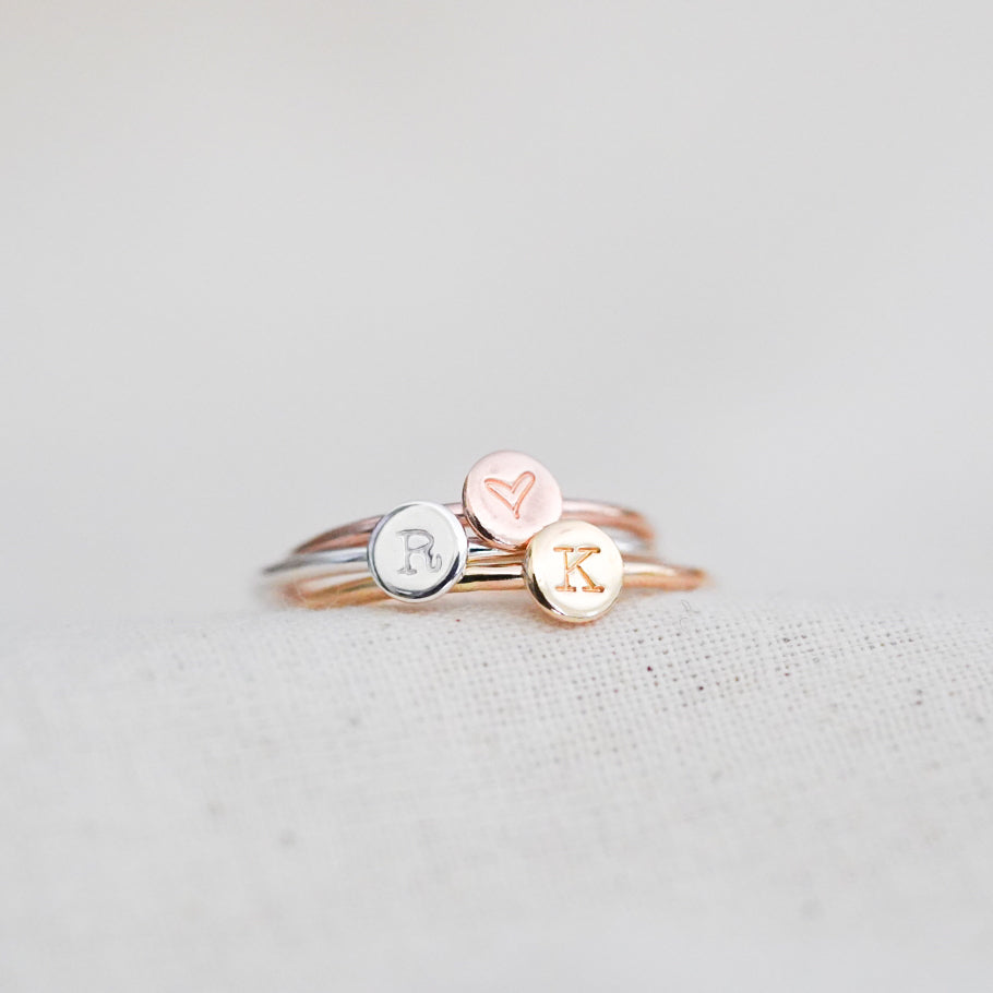 Dainty Initial Round Disc Ring