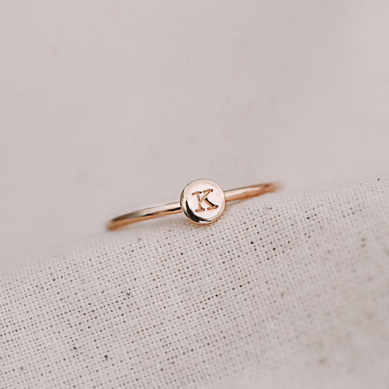 Dainty Initial Round Disc Ring