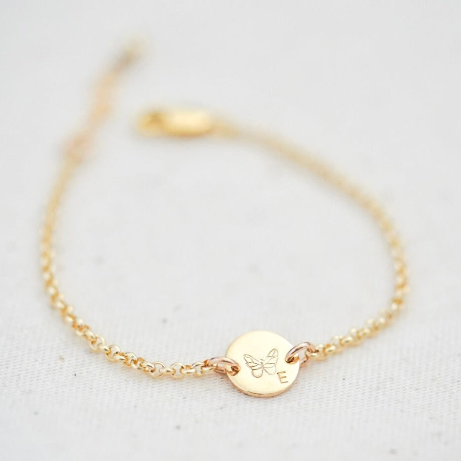 Butterfly & Initial Baby Bracelet - Mini Disc