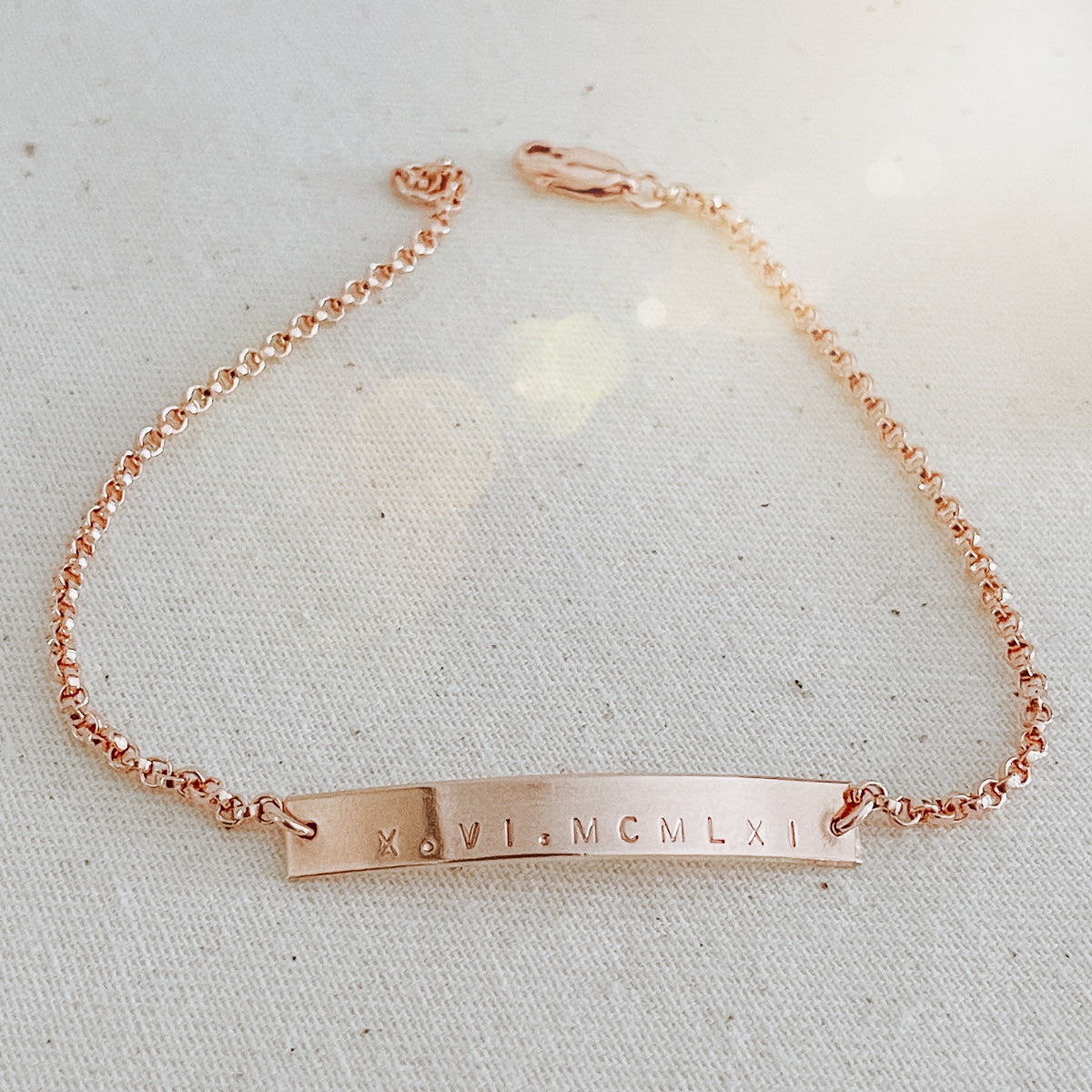 Roman Numerals Bar Bracelet - Long Petite Bar