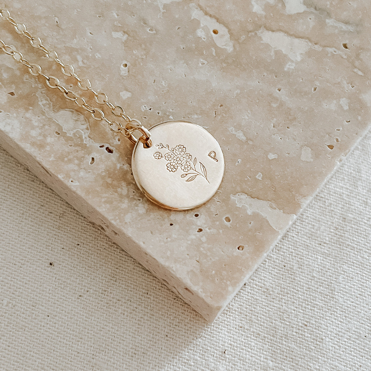 Forget Me Not Flower Disc Necklace - Midi Disc