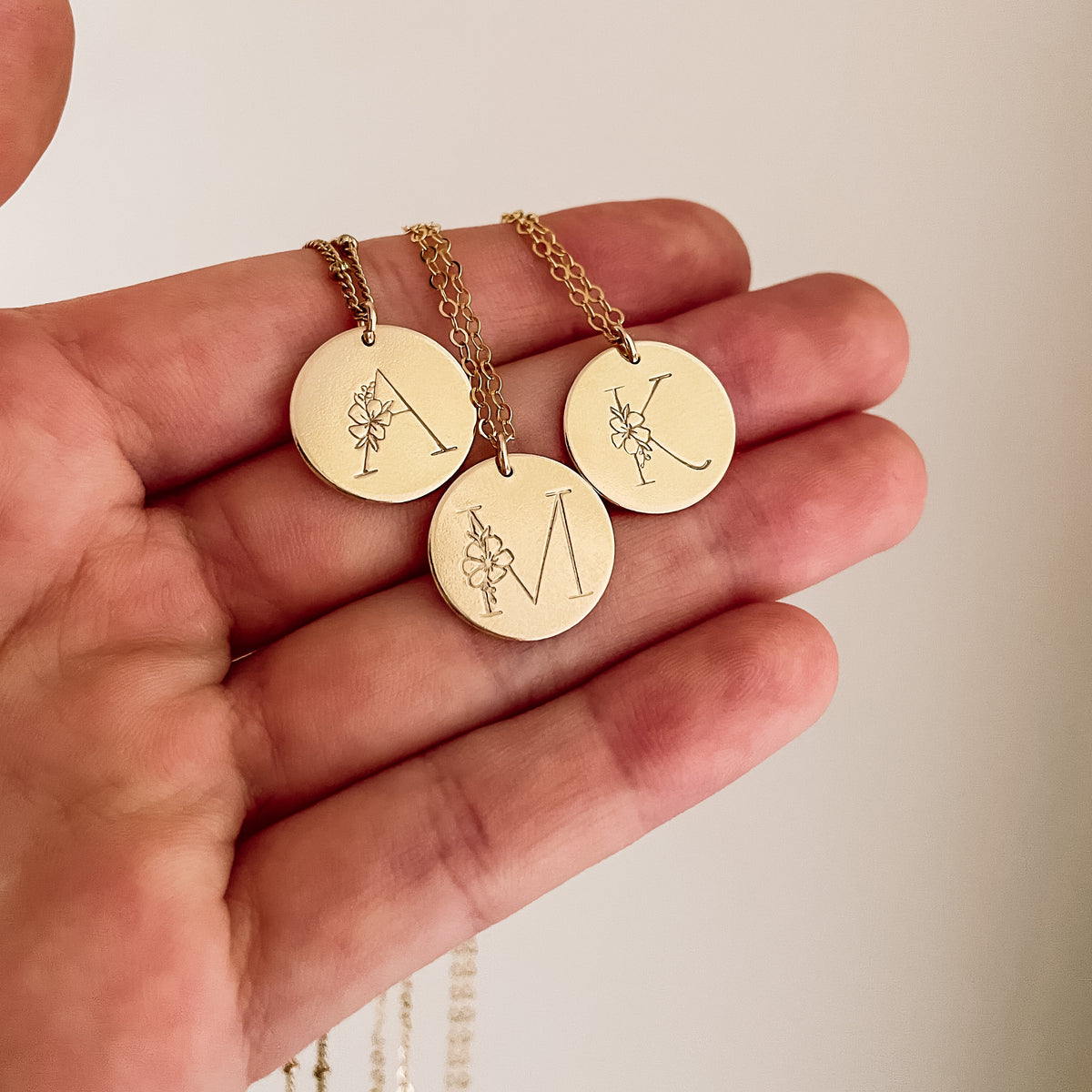 Floral Initial Necklace - Large Disc
