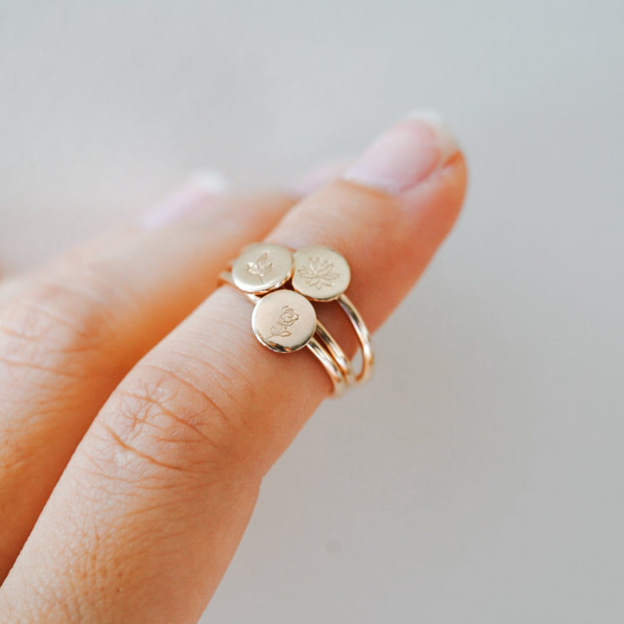 Birth Flower Round Disc Ring