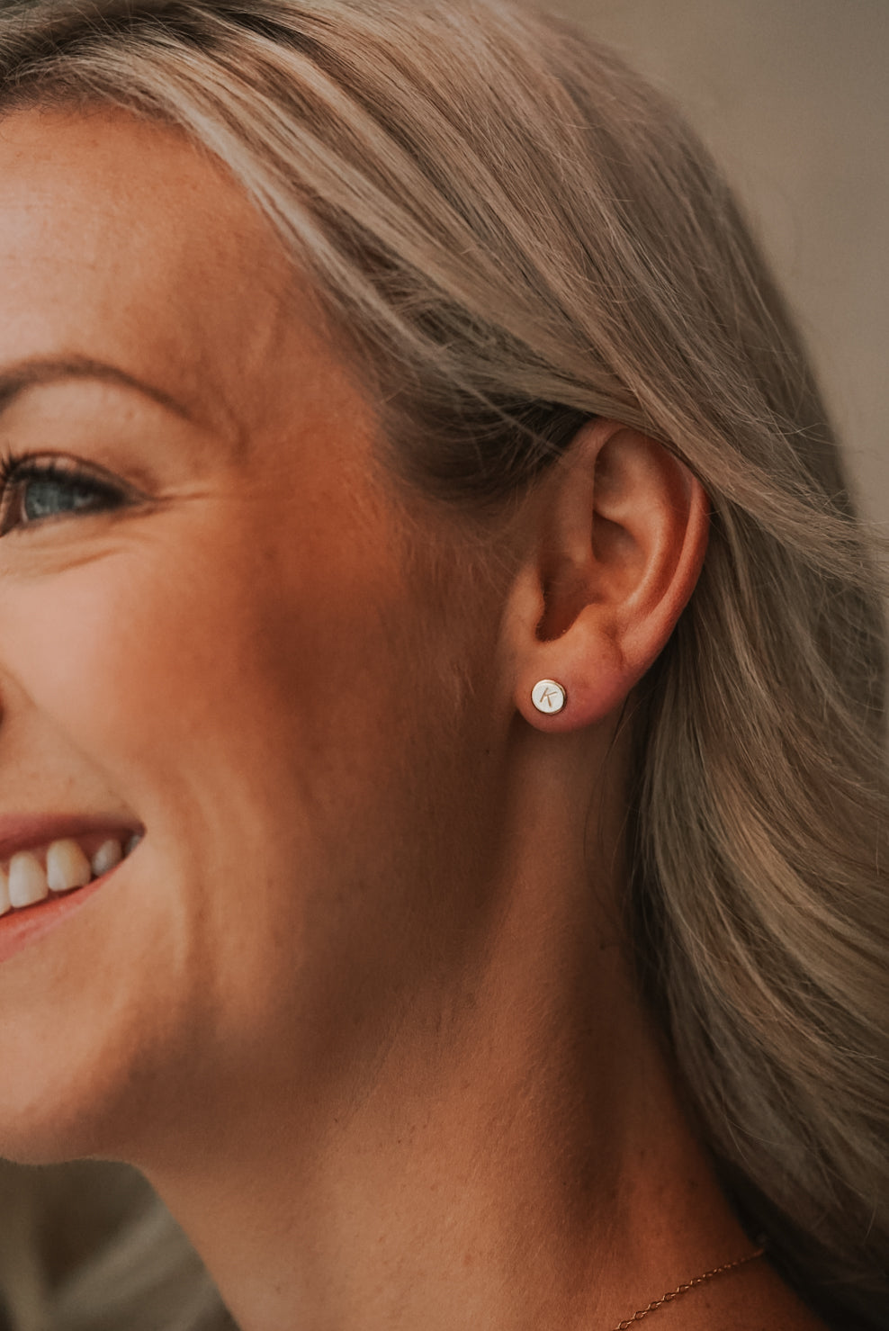 Initial Disc Single Stud Earring - Tiny Disc - 3mm Block Uppercase