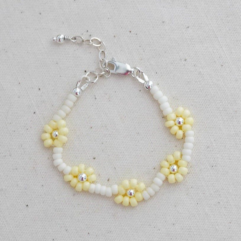 Daisy Chain Beaded Kids Bracelet - Buttery Yellow / Ivory