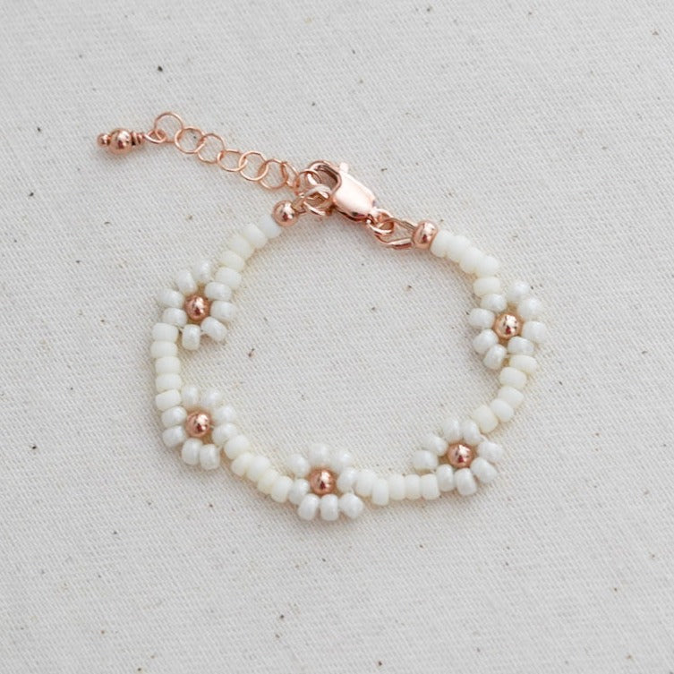Daisy Chain Beaded Kids Bracelet - Pearl / Ivory