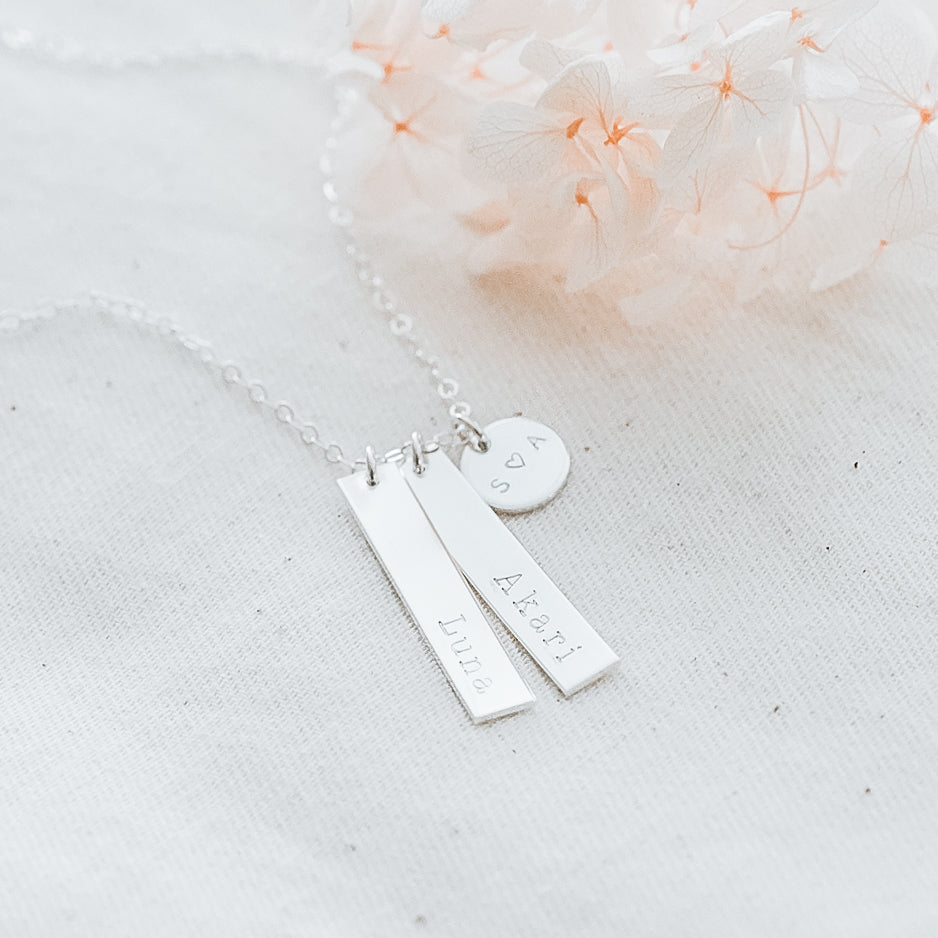 Double Hanging Bars & Mini Disc Necklace - Petite Bar & Mini Disc