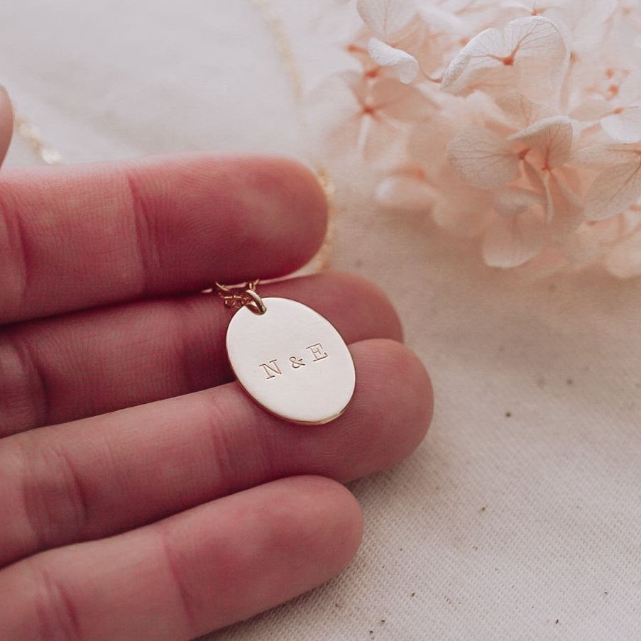 Double Initials Necklace - Oval Disc