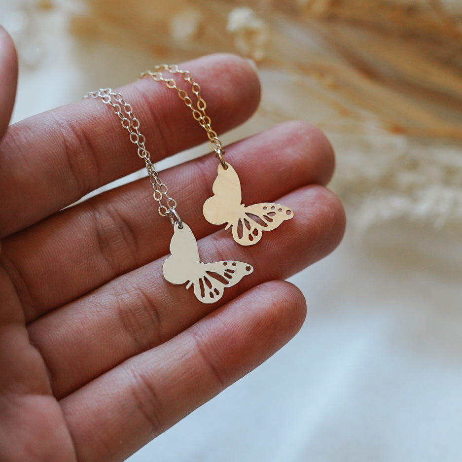 Delicate Wings Butterfly Charm Necklace - 1 initial - Hand Cut