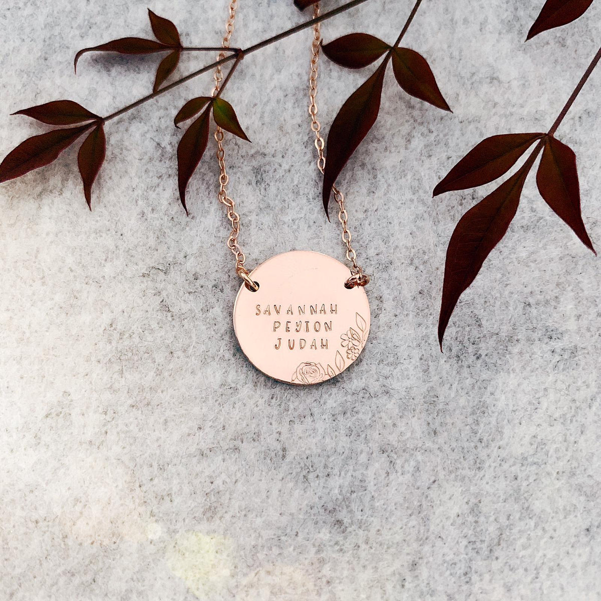 Floral Border Disc Necklace - X Large Disc - Ekalake Handmade Jewellery