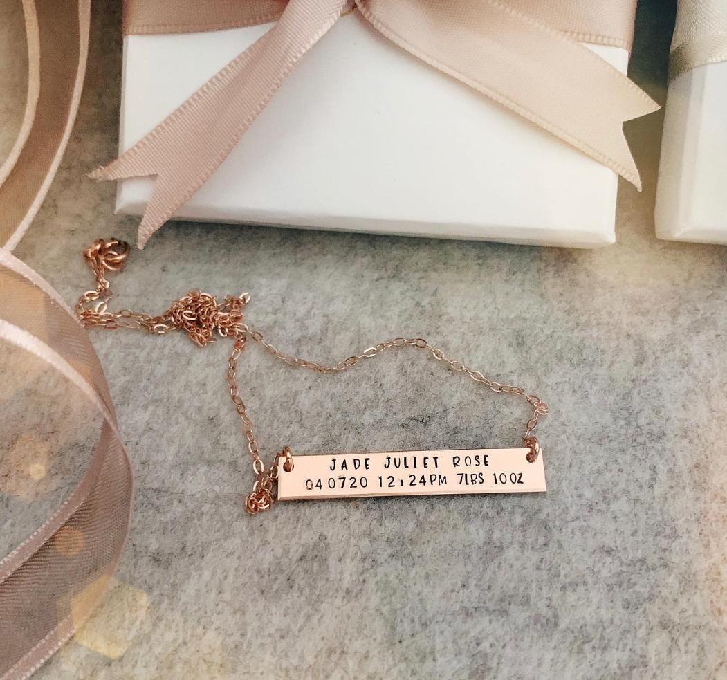 Baby's Birth Bar Necklace - Standard Bar - Ekalake Handmade Jewellery