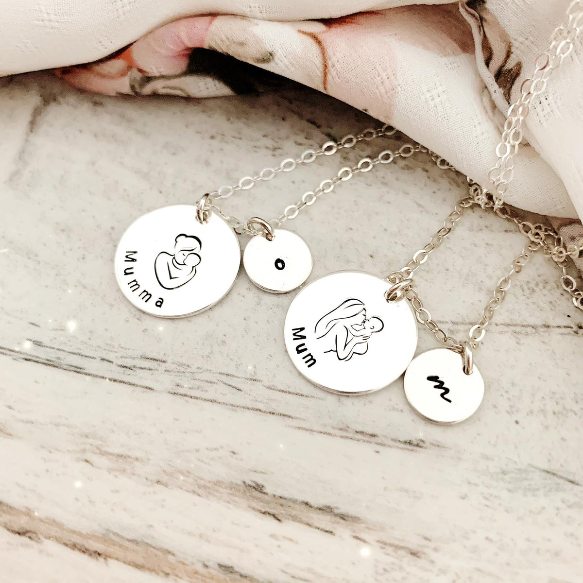 Classic Woman & Child Disc Necklace - Large & Mini Discs