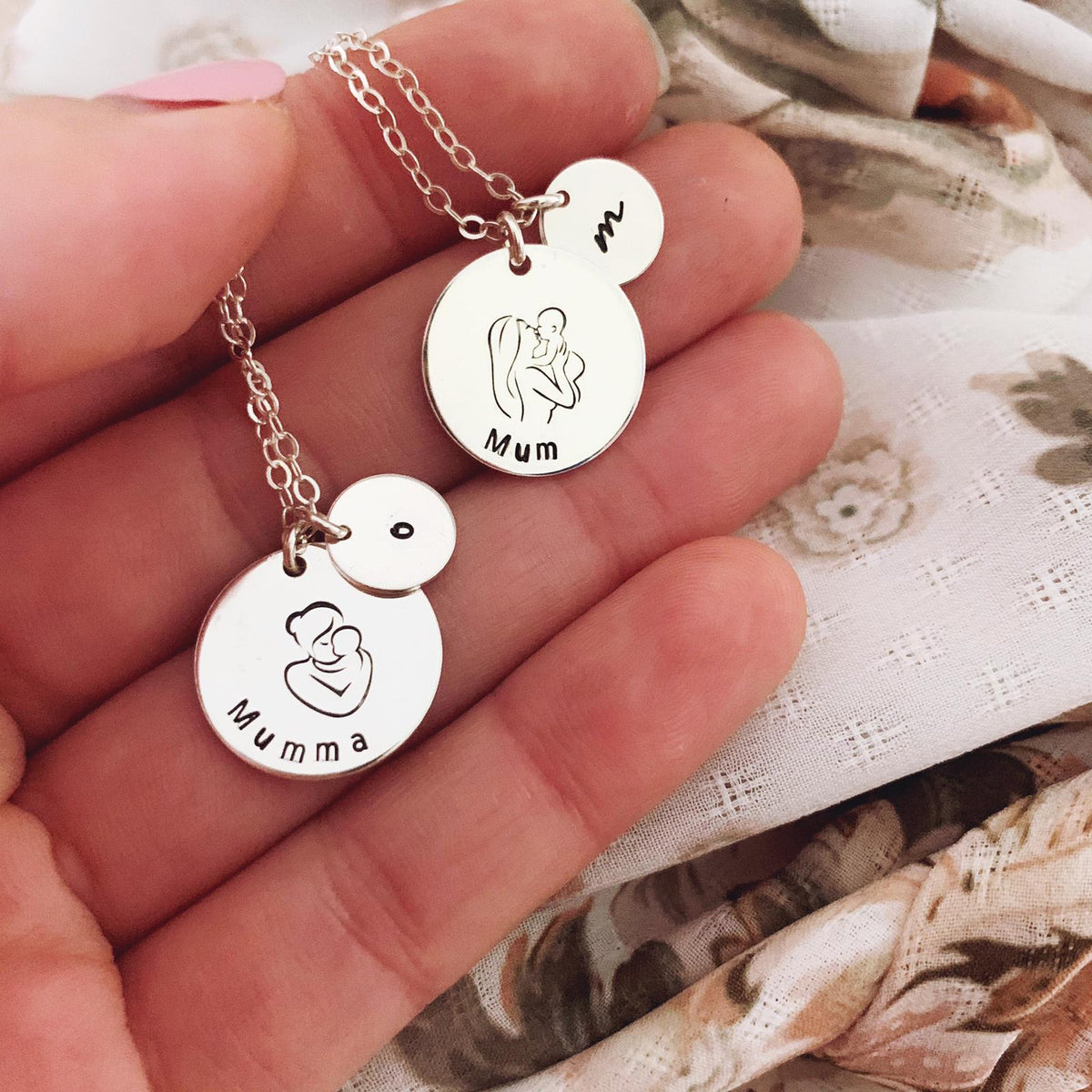 Classic Woman & Child Disc Necklace - Large & Mini Discs