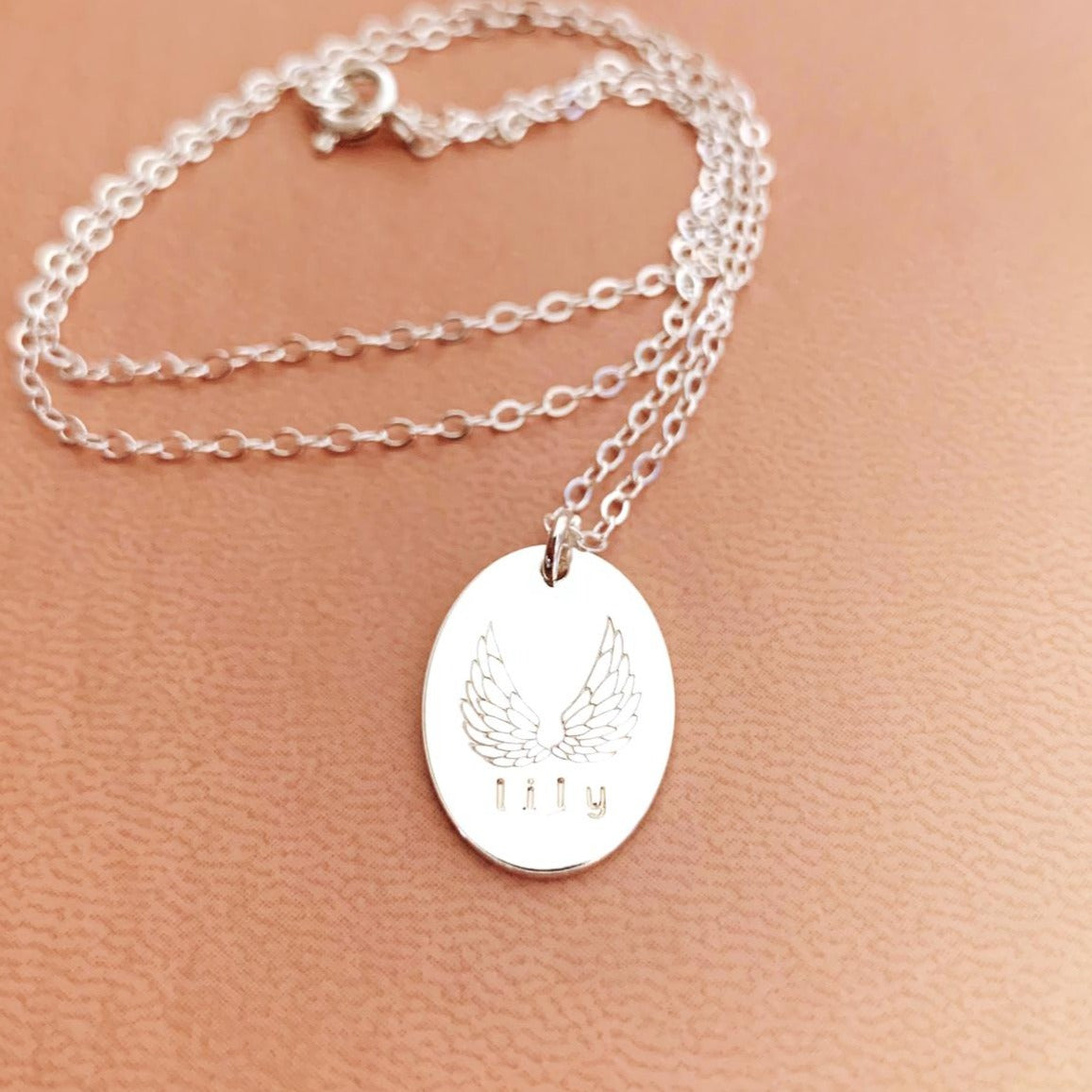 Majestic Angel Wings Memorial Necklace - Oval Disc