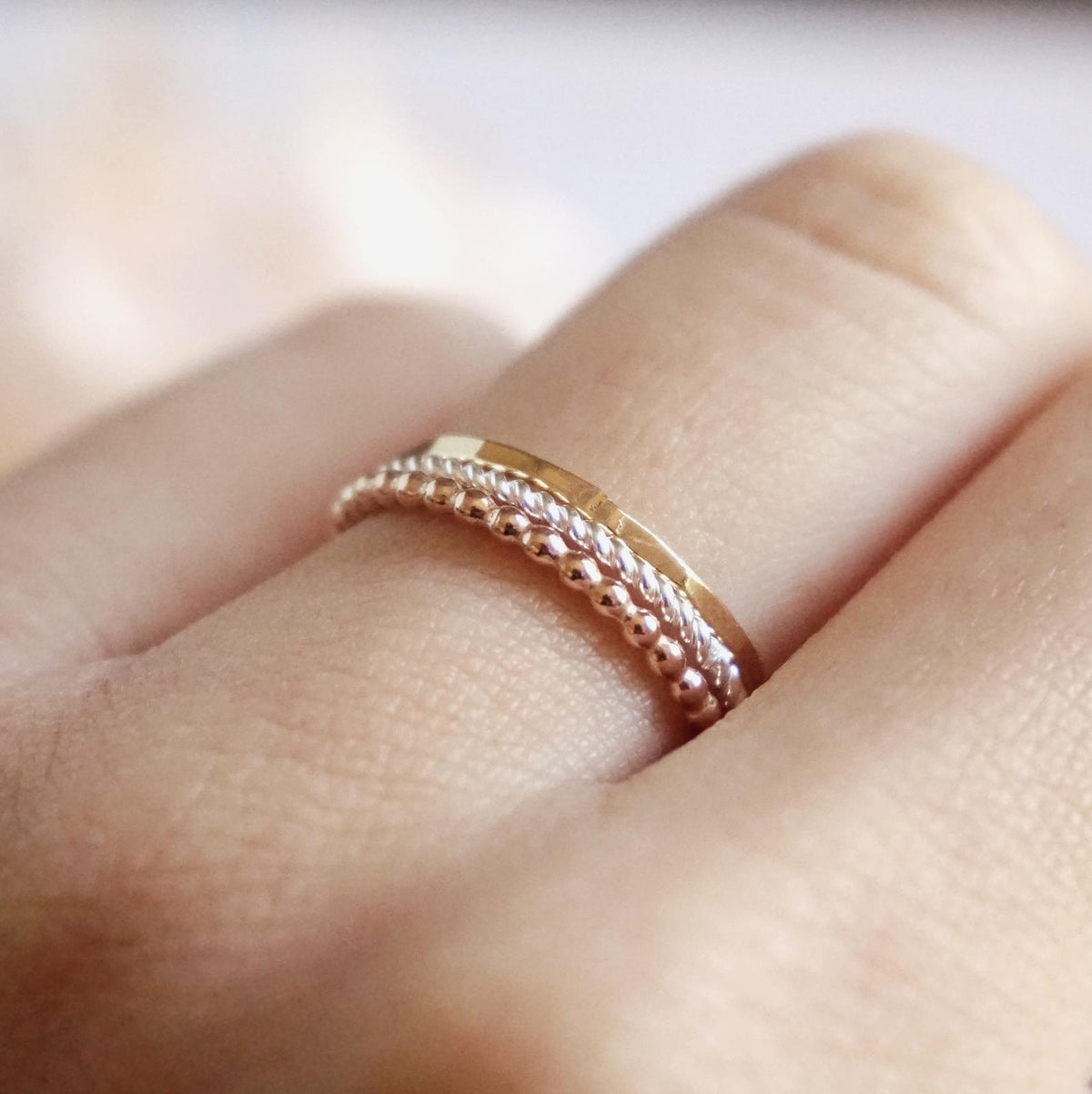 Delilah - Beaded, Hammered & Twist Tri-Tone Rings