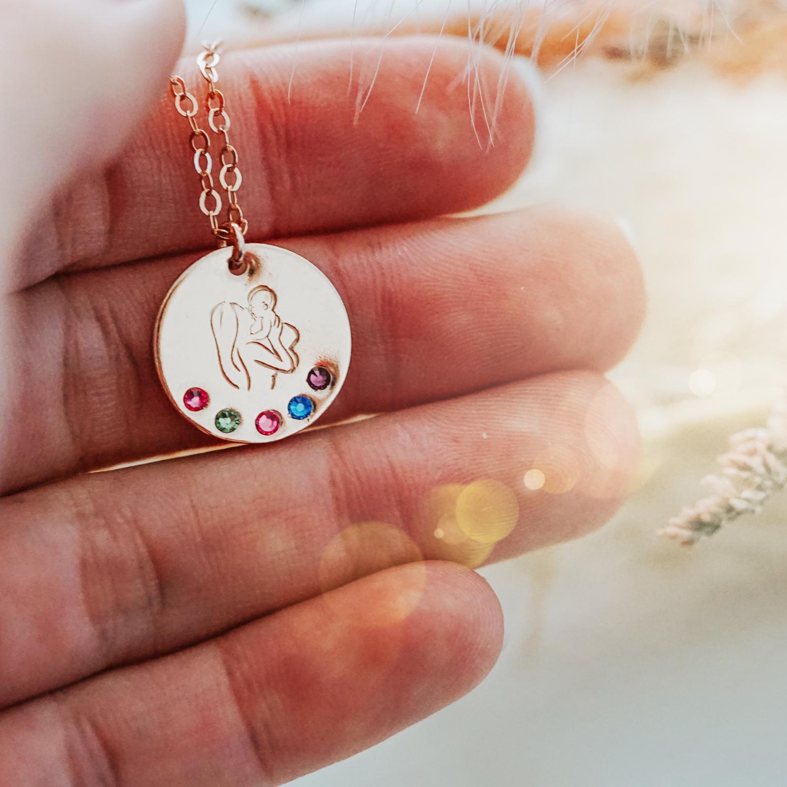 Woman and Child Birthstone Necklace - Large Disc