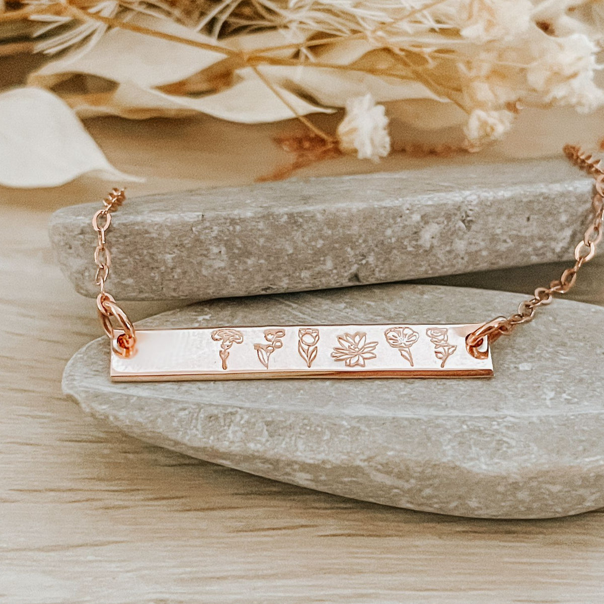 Family Birth Flowers Bar Necklace - Petite Bar
