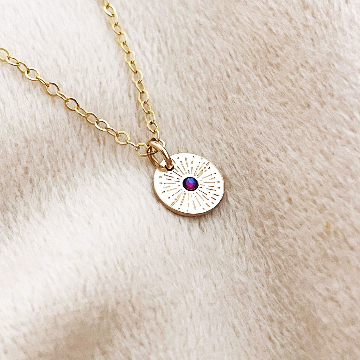 Single Sunburst Birthstone Necklace - Mini Disc