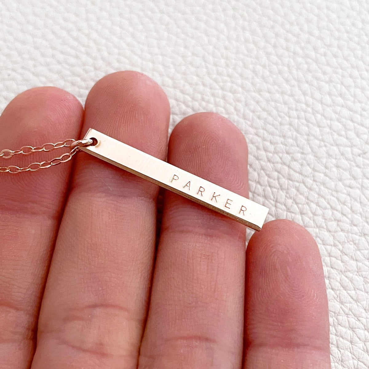 1 Double Sided Name & Date Hanging Bar Necklace - Skinny Petite Bar
