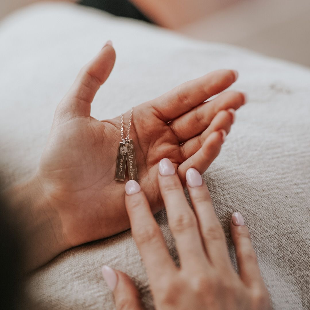 Double Sunflower Name Hanging Bars Necklace - Short & Long Standard Bars