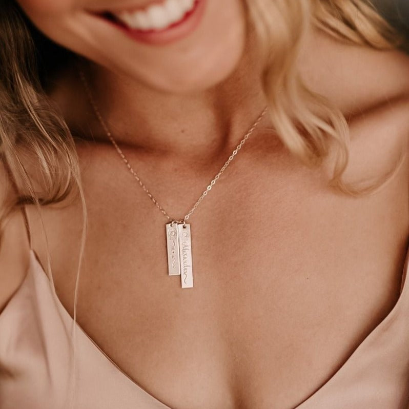 Double Sunflower Name Hanging Bars Necklace - Short & Long Standard Bars