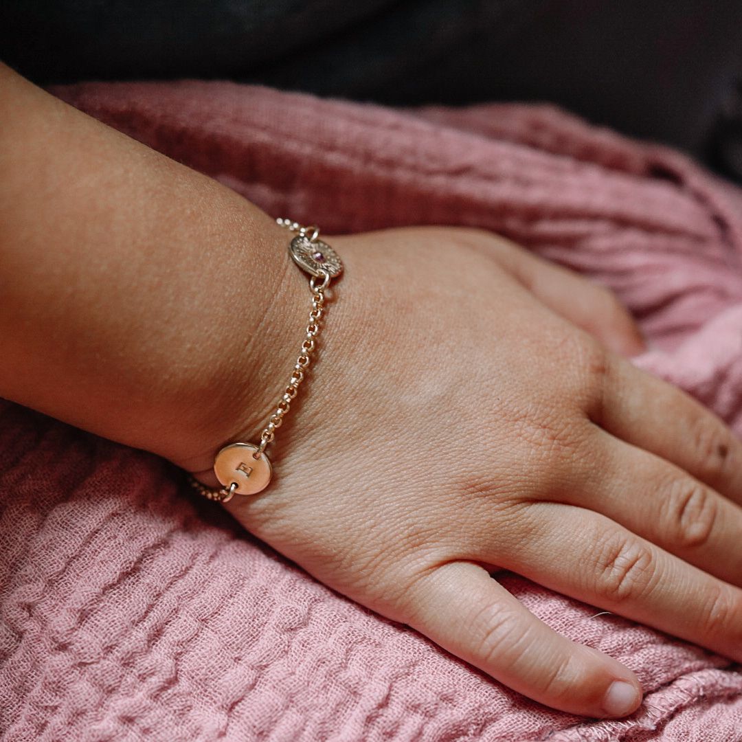 Classic Initial & Birthstone Baby Bracelet - Double Mini Discs