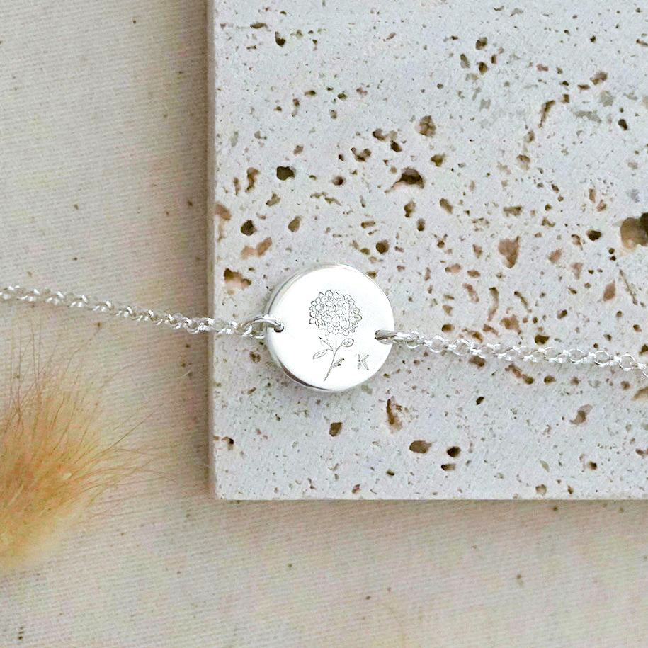 Hydrangea Flower Disc Bracelet - Single Midi Disc