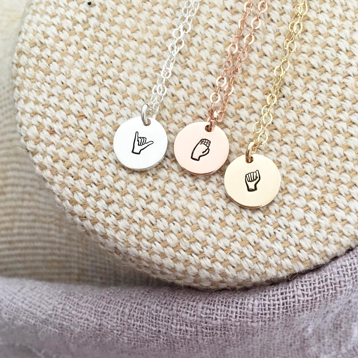 Sign Language ASL Necklace - Mini Disc - Ekalake Handmade Jewellery