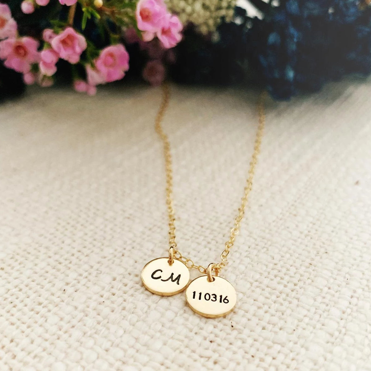 Initial & Date Disc Necklace - Mini Discs - Ekalake Handmade Jewellery