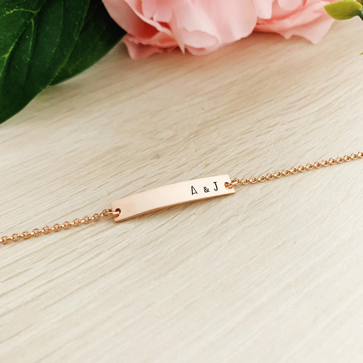 Double Initials Bracelet - Petite Bar - Ekalake Handmade Jewellery