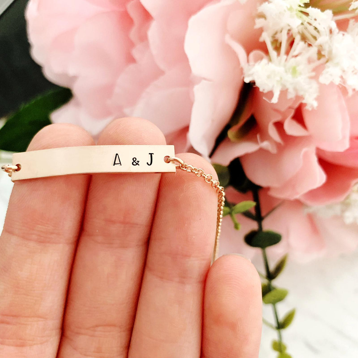 Double Initials Bracelet - Petite Bar - Ekalake Handmade Jewellery