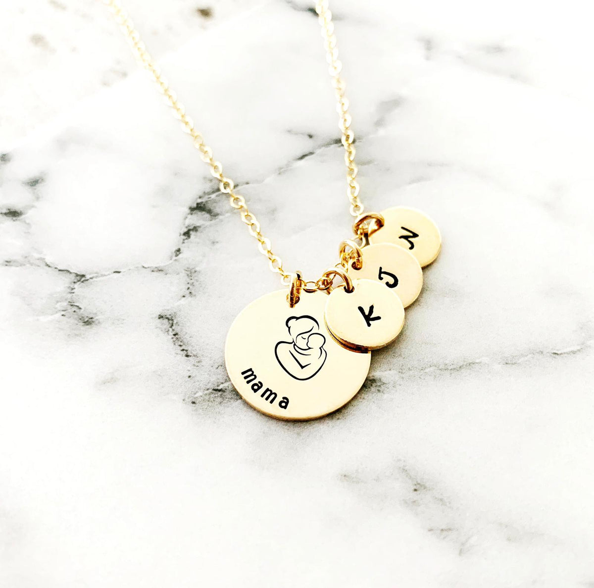 Classic Mama & Initials Disc Necklace - Large & Mini Discs - Ekalake Handmade Jewellery
