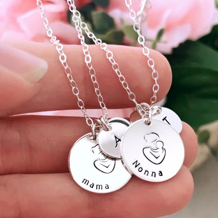 Classic Mama & Initials Disc Necklace - Large & Mini Discs - Ekalake Handmade Jewellery