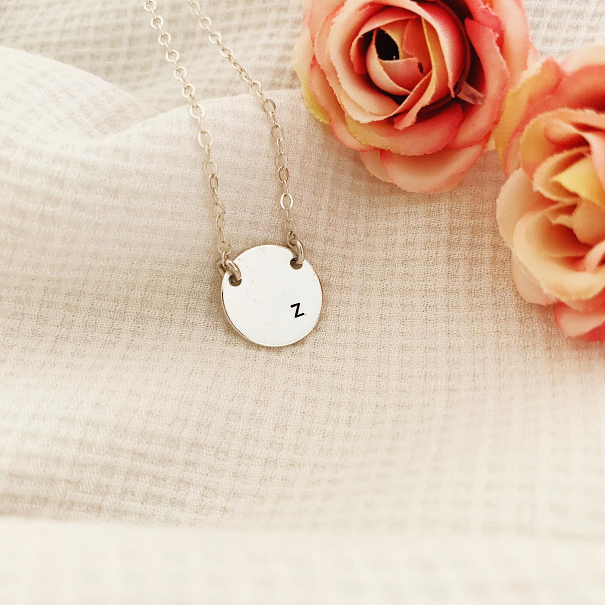 Single Initial Disc Necklace - Midi Disc - 2 holes - Ekalake Handmade Jewellery