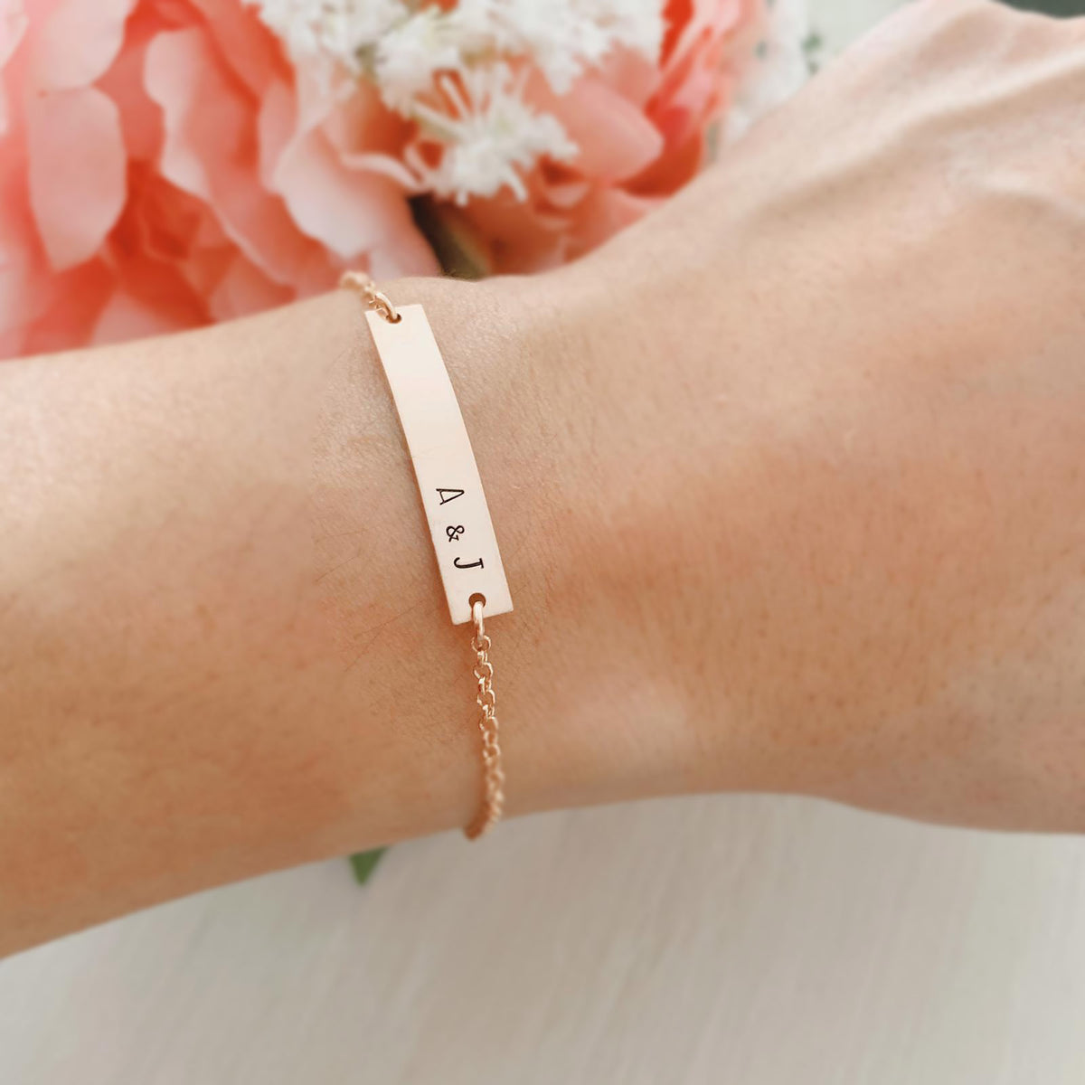 Double Initials Bracelet - Petite Bar - Ekalake Handmade Jewellery