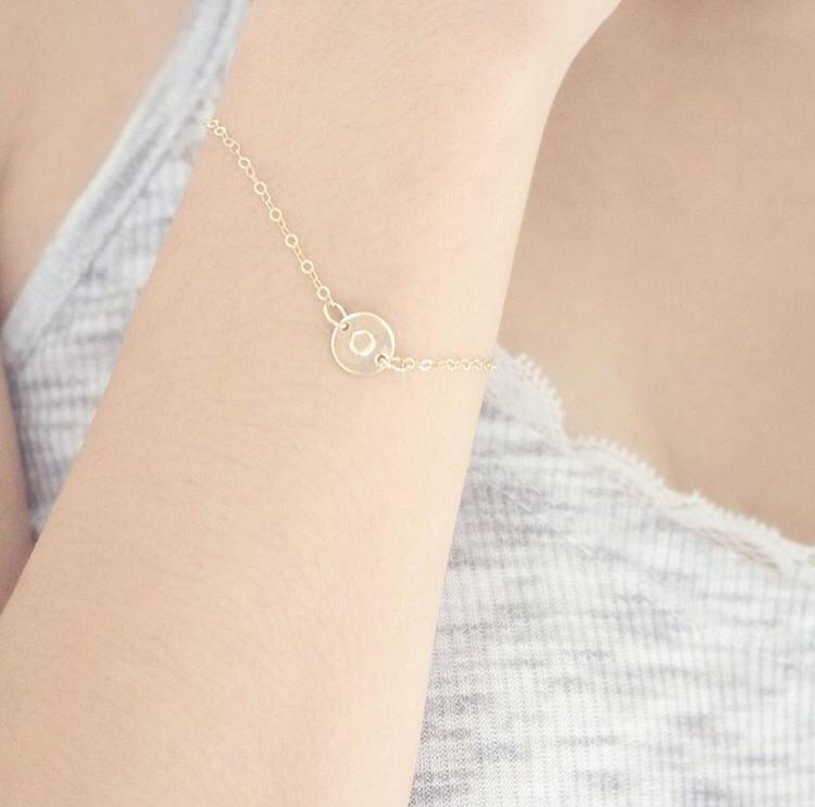 Initial Disc Bracelet with Birthstone Charm - Mini Disc - Ekalake Handmade Jewellery