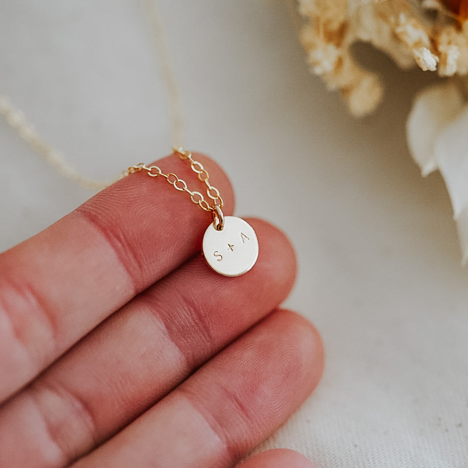 Double Initials Disc Necklace - Mini Disc