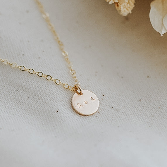 Double Initials Disc Necklace - Mini Disc