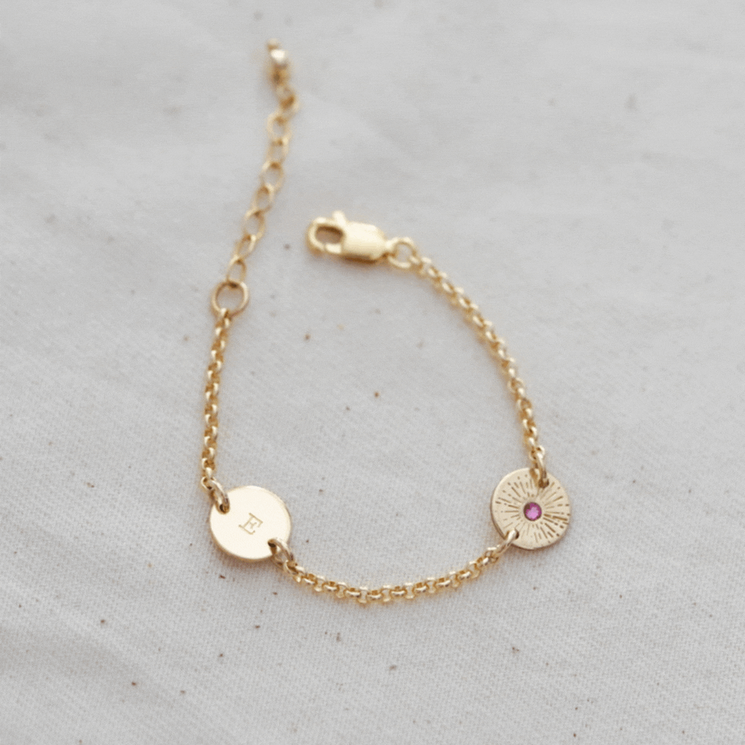 Classic Initial & Birthstone Baby Bracelet - Double Mini Discs