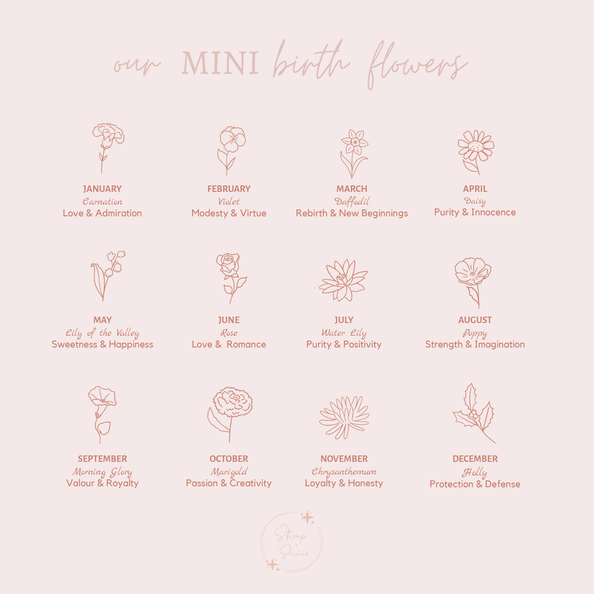 Double Mini Birth Flower & Name Necklace - Midi Discs