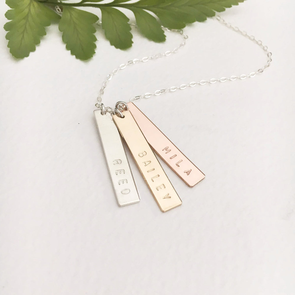 Tri-Tone Hanging Bars Necklace - Petite Bars - Ekalake Handmade Jewellery