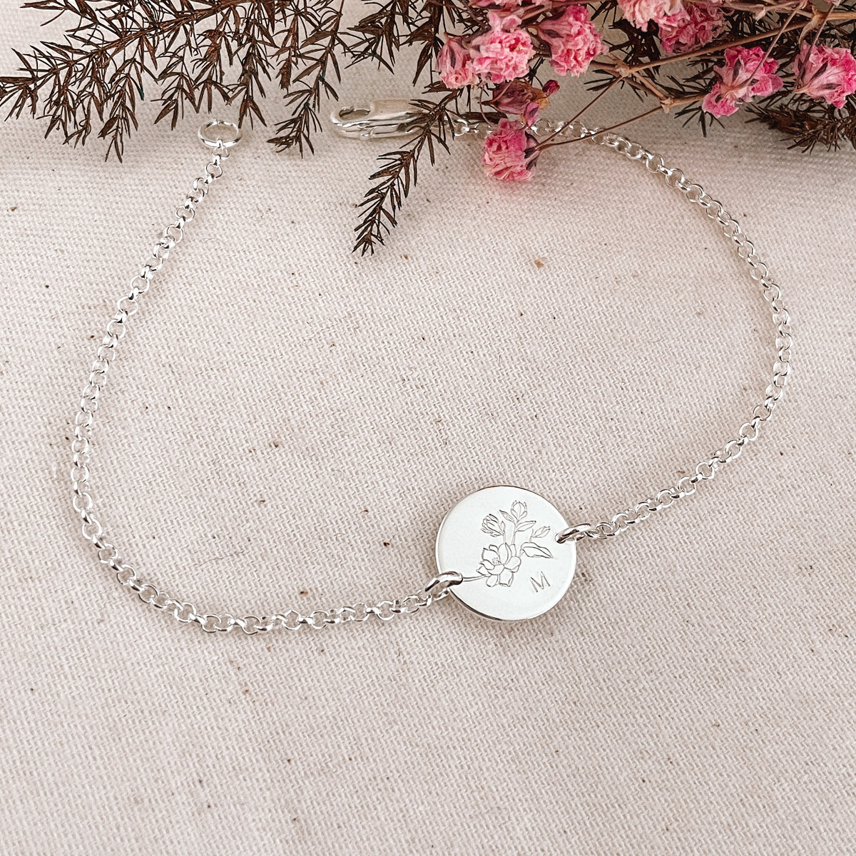 Magnolia Flower Disc Bracelet - Single Midi Disc