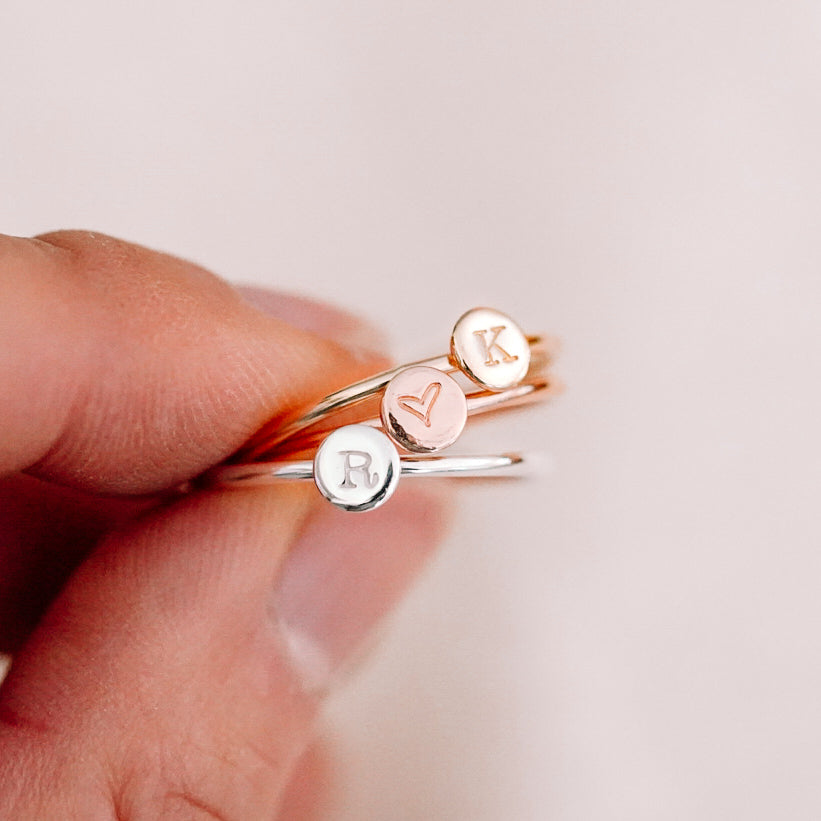 Dainty Initial Round Disc Ring