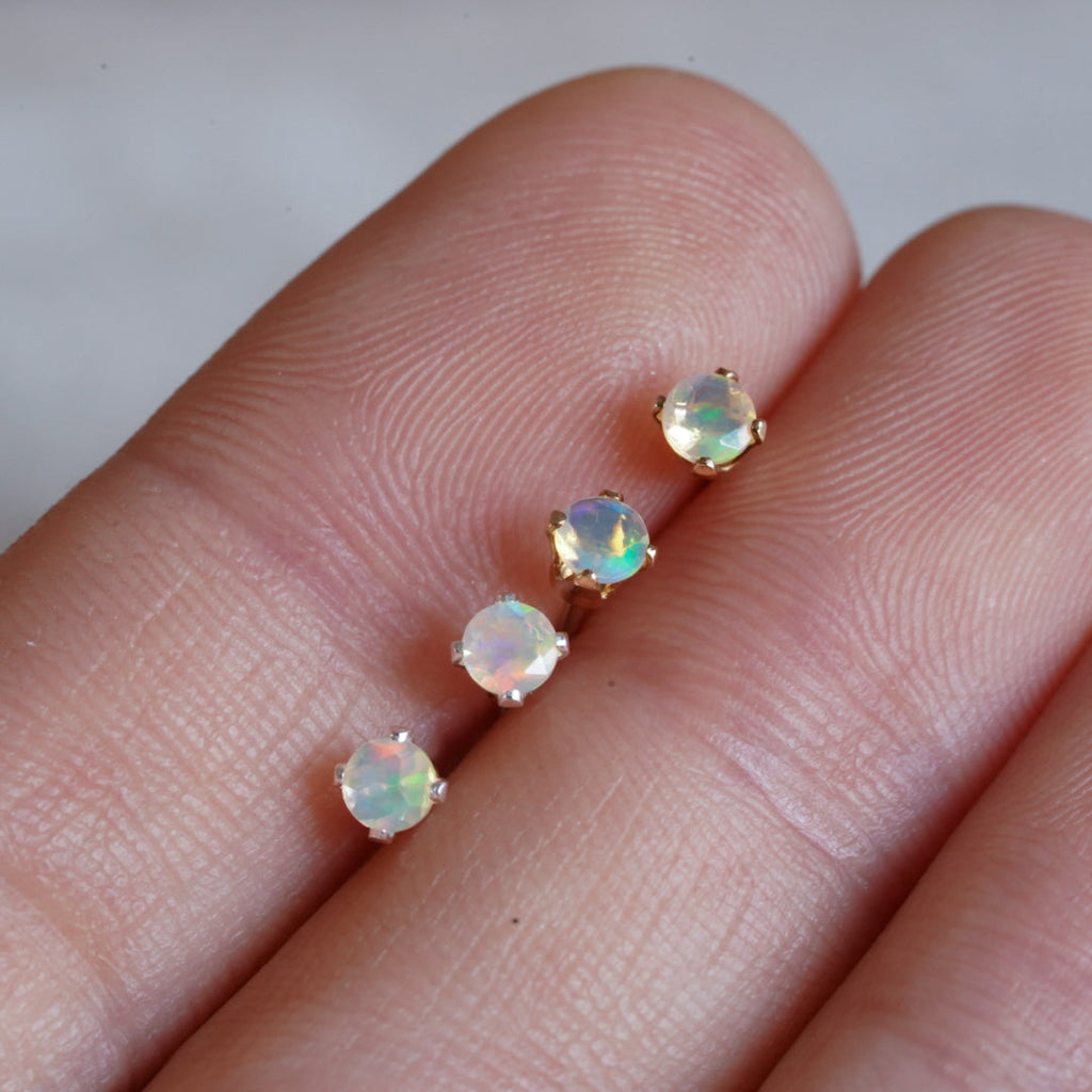 AAA Natural Ethiopian White Fire Opal Stud Earrings round Opal Stud Earrings Silver or Solid Gold October buy Birthstone Naturally Mined 5mm