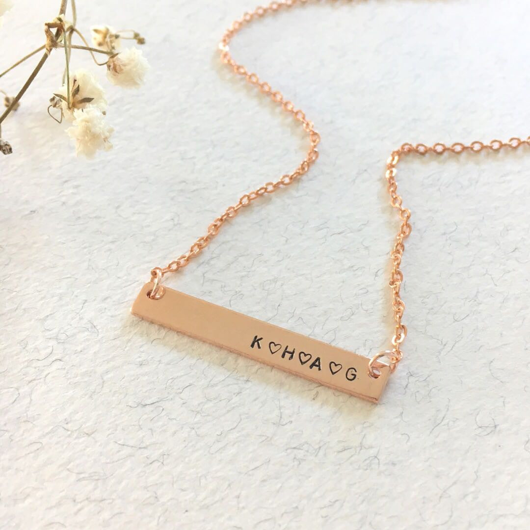 Family Initials Bar Necklace - Petite Bar - Ekalake Handmade Jewellery