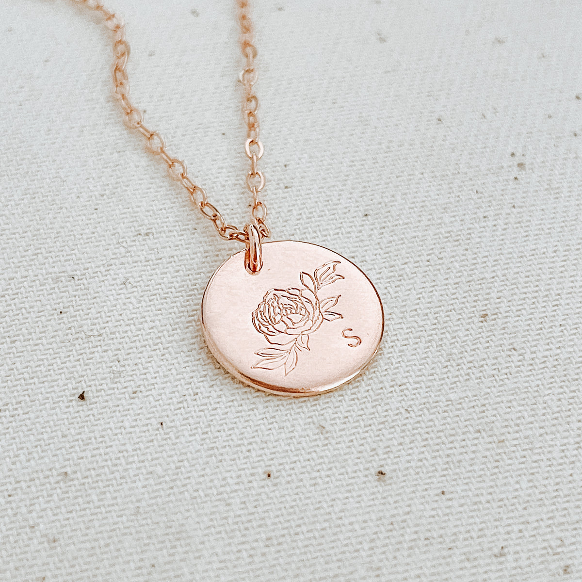 Peony Flower Disc Necklace - Midi Disc