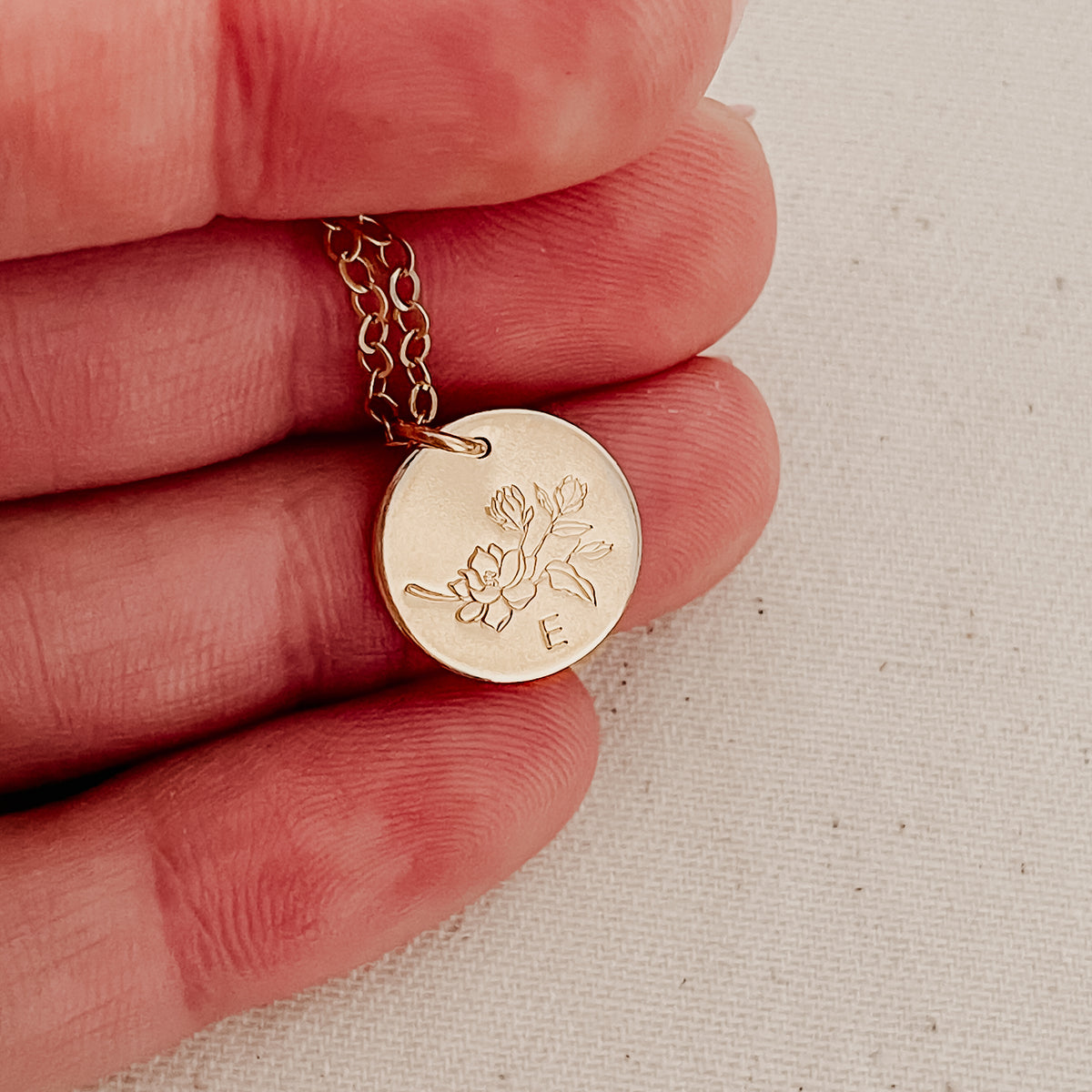 Magnolia Flower Disc Necklace - Midi Disc