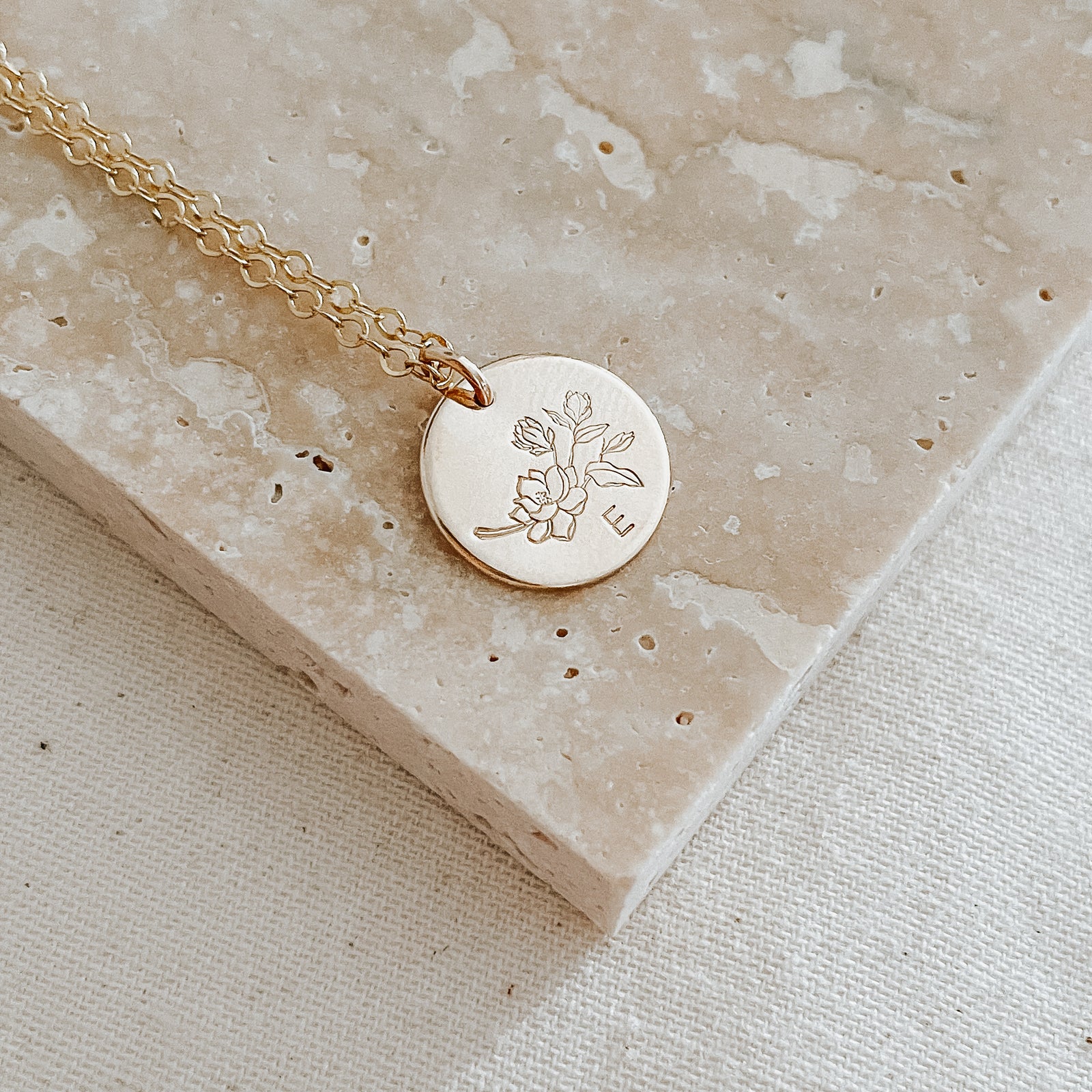 Magnolia Flower Disc Necklace - Midi Disc